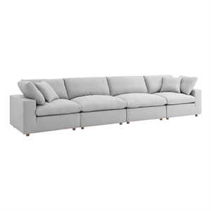 Maklaine 4-Piece Down Filled Fabric Sectional Sofa Set in Light Gray