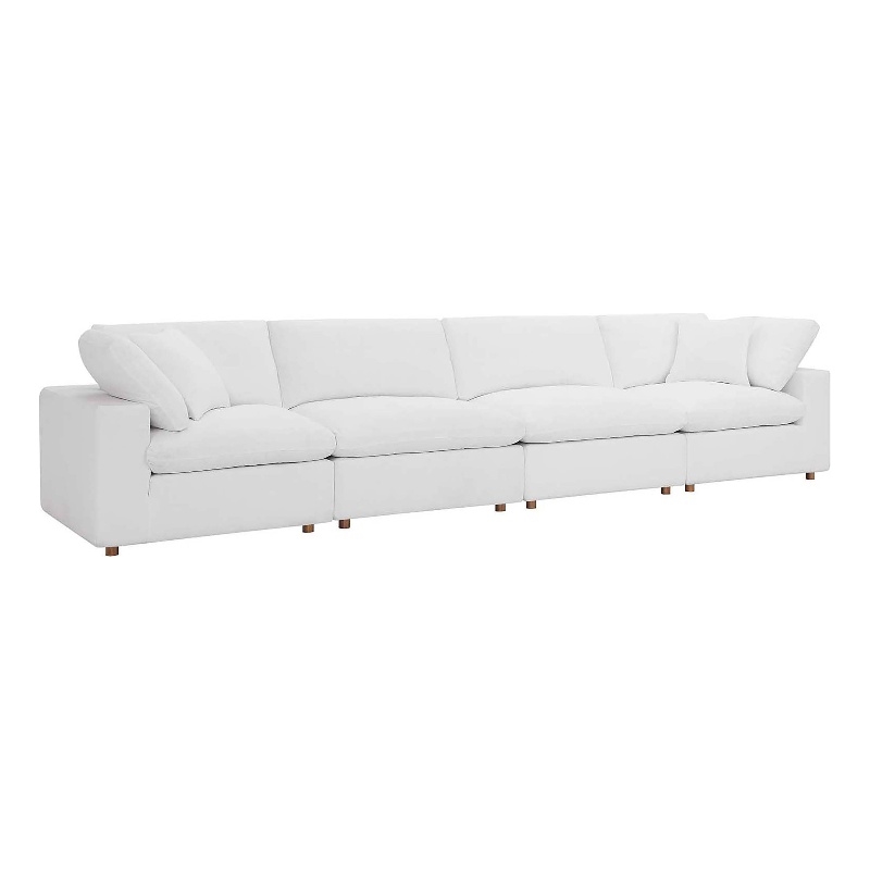 Maklaine 4-Piece Down Filled Fabric Sectional Sofa Set in Pure White