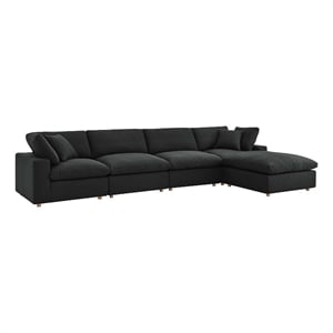 Maklaine 5-Piece Fabric Down Filled Sectional Sofa Set in Black