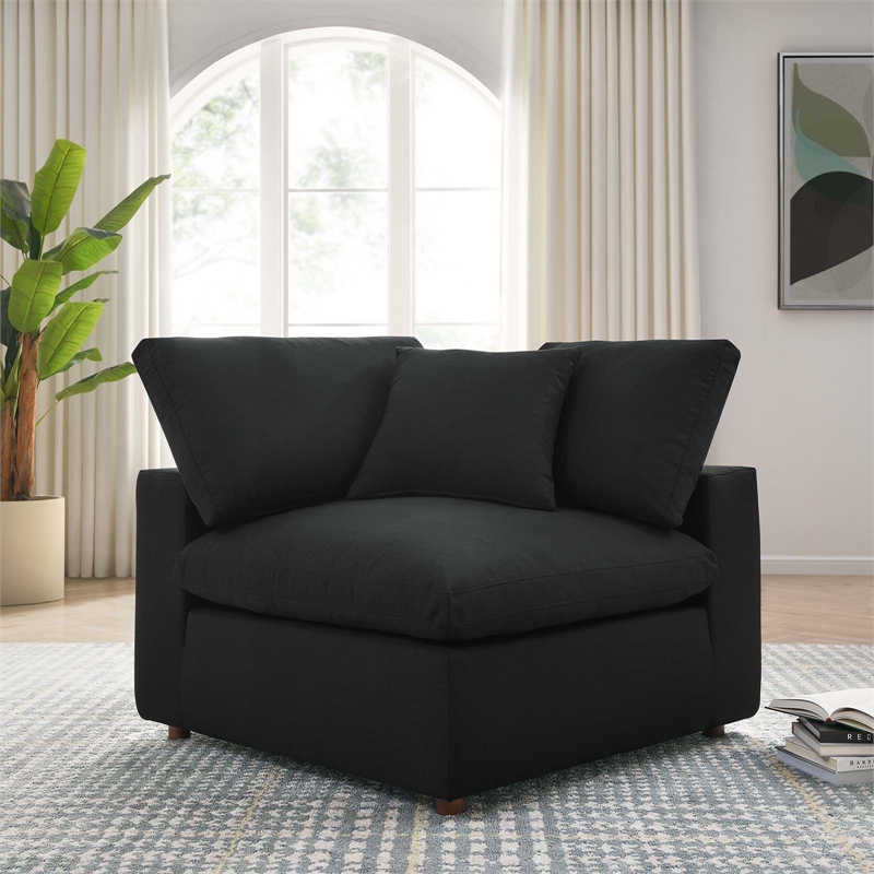 Maklaine Fabric Down Filled Overstuffed Corner Chair in Black