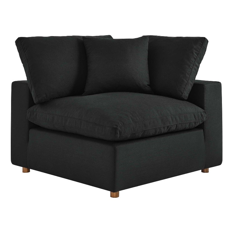 Maklaine Fabric Down Filled Overstuffed Corner Chair in Black