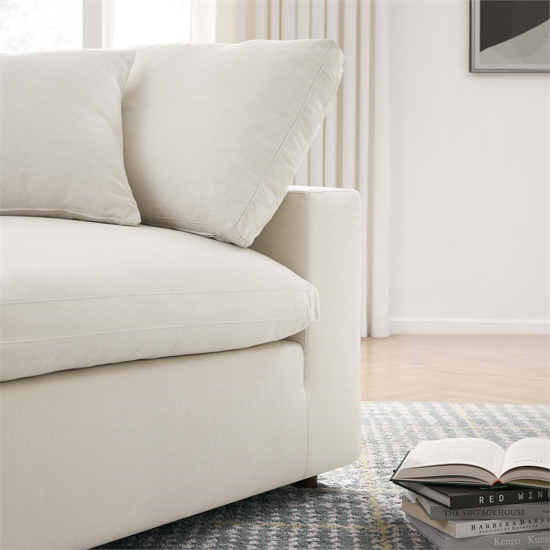 Maklaine Fabric Down Filled Overstuffed Corner Chair in Light Beige