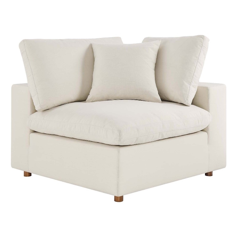 Maklaine Fabric Down Filled Overstuffed Corner Chair in Light Beige
