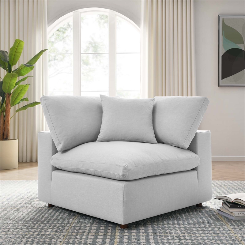 Maklaine Fabric Down Filled Overstuffed Corner Chair in Light Gray
