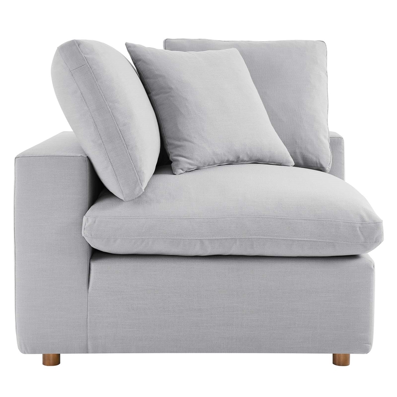 Maklaine Fabric Down Filled Overstuffed Corner Chair in Light Gray