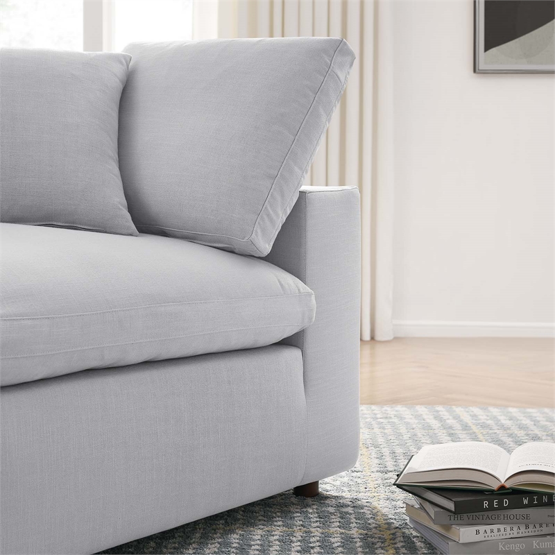 Maklaine Fabric Down Filled Overstuffed Corner Chair in Light Gray