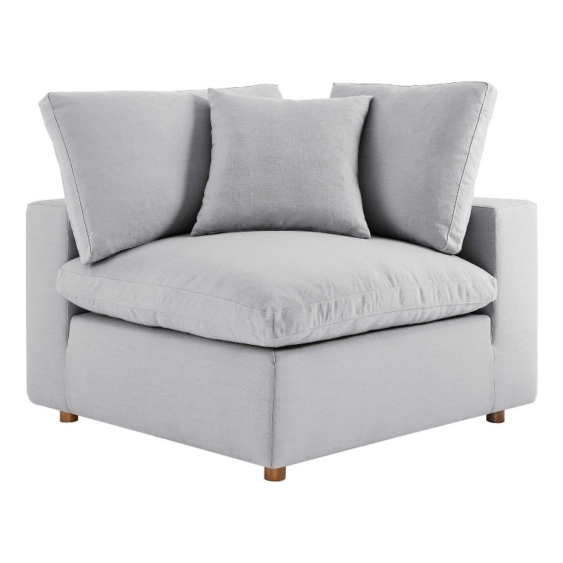 Maklaine Fabric Down Filled Overstuffed Corner Chair in Light Gray