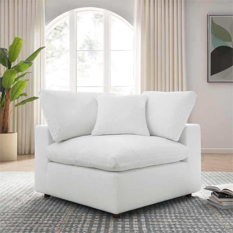 Maklaine Fabric Down Filled Overstuffed Corner Chair in Pure White