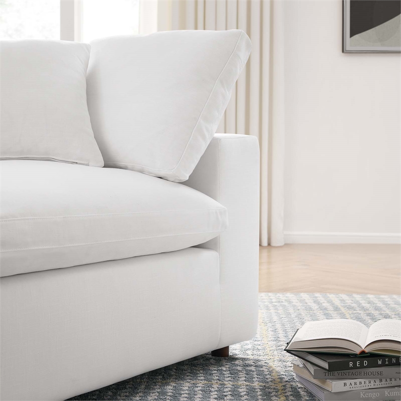 Maklaine Fabric Down Filled Overstuffed Corner Chair in Pure White