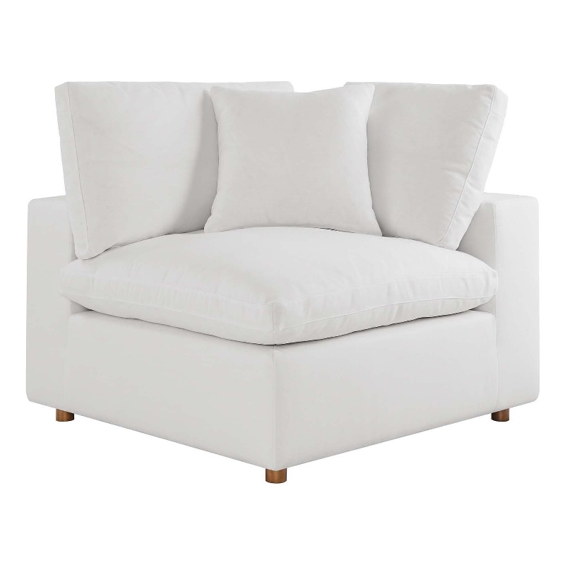Maklaine Fabric Down Filled Overstuffed Corner Chair in Pure White