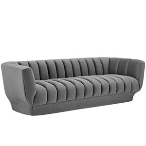 Maklaine Vertical Channel Tufted Performance Velvet Sofa in Gray