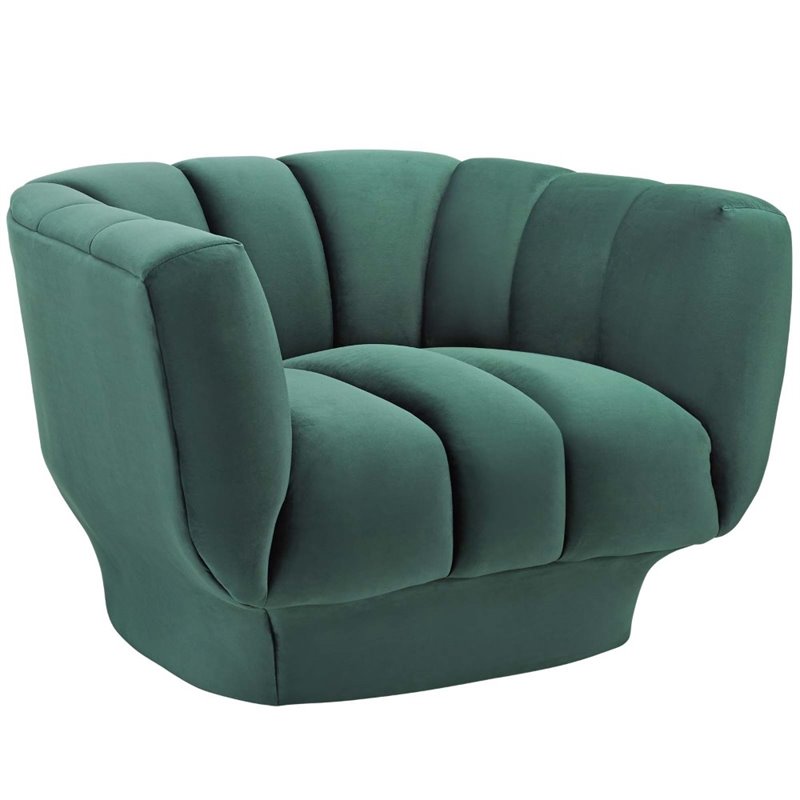 Maklaine Modern Channel Tufted Velvet Armchair in Green (Set of 2)