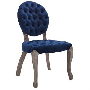 Maklaine 19&quot French Vintage Velvet & Wood Dining Side Chair in Navy