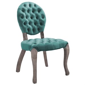 Maklaine 19&quot French Vintage Velvet & Wood Dining Side Chair in Teal