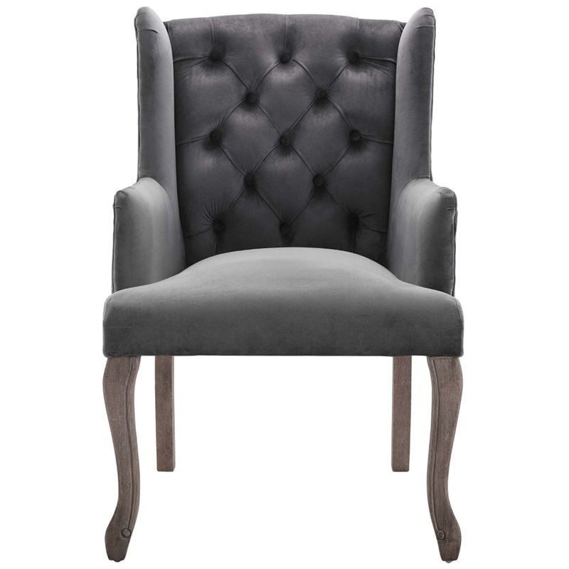 Maklaine Performance Velvet Tufted Arm Chair in Gray (Set of 2)