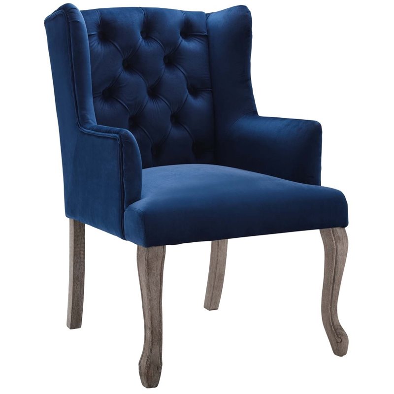 Maklaine Performance Velvet Tufted Arm Chair in Navy (Set of 2)