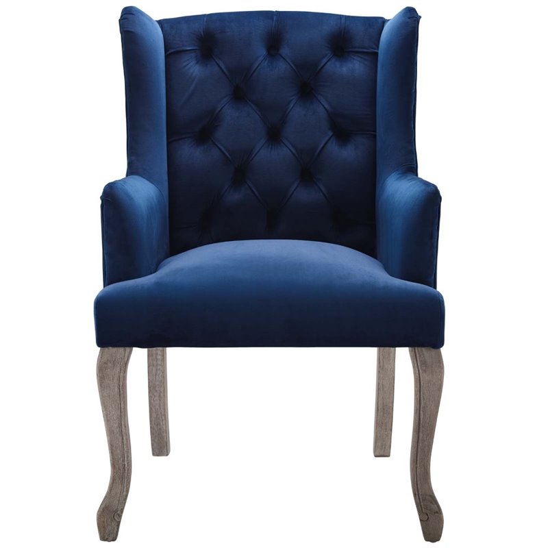 Maklaine Performance Velvet Tufted Arm Chair in Navy (Set of 2)