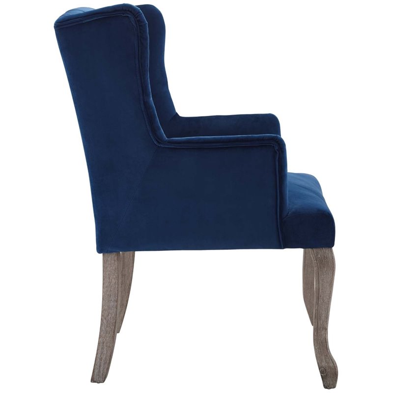 Maklaine Performance Velvet Tufted Arm Chair in Navy (Set of 2)