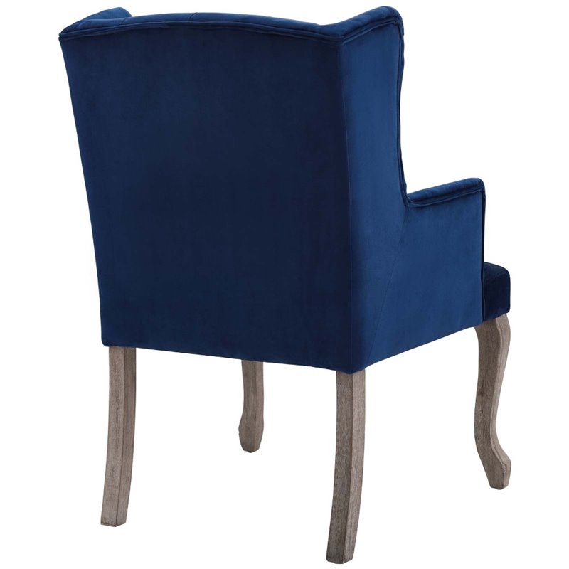 Maklaine Performance Velvet Tufted Arm Chair in Navy (Set of 2)