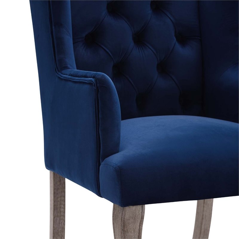 Maklaine Performance Velvet Tufted Arm Chair in Navy (Set of 2)