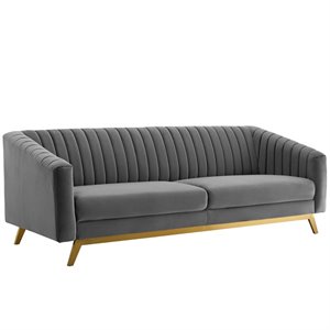 Maklaine Vertical Channel Tufted Performance Velvet Sofa in Gray