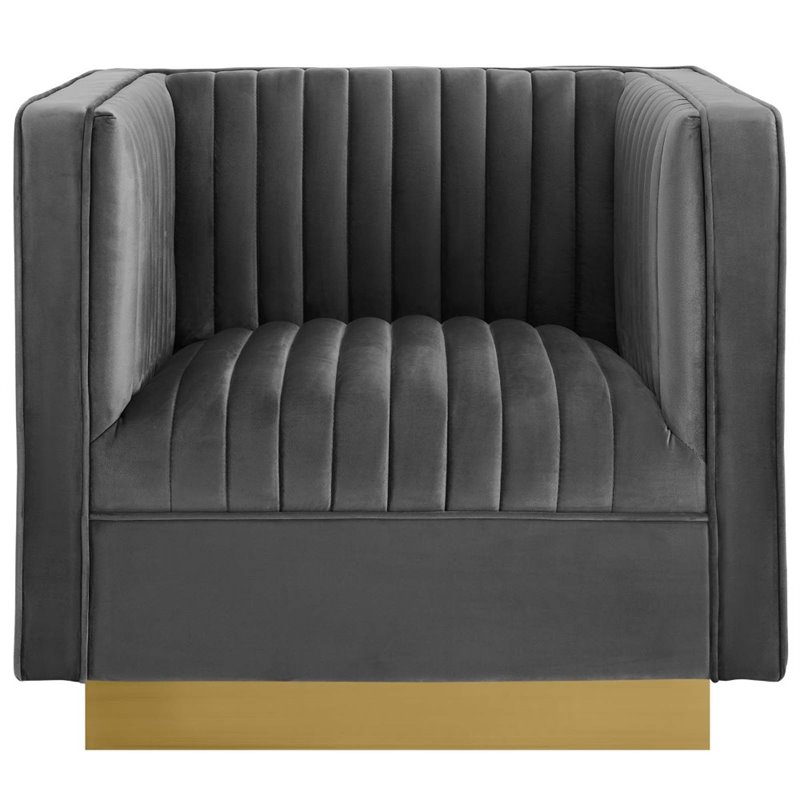 Maklaine Vertical Channel Tufted Performance Velvet Armchair in Gray