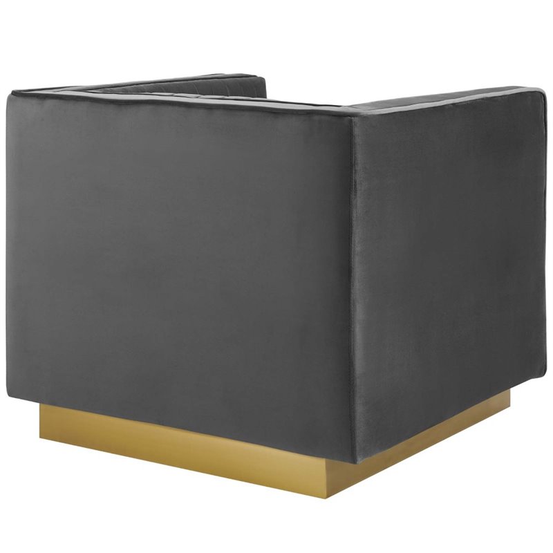 Maklaine Modern Performance Velvet Armchair in Gray/Gold (Set of 2)