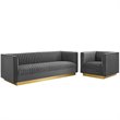 Maklaine 2-Piece Modern Performance Velvet Sofa and Armchair Set in Gray