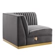 Maklaine Velvet and Stainless Steel Right Corner Chair in Gray