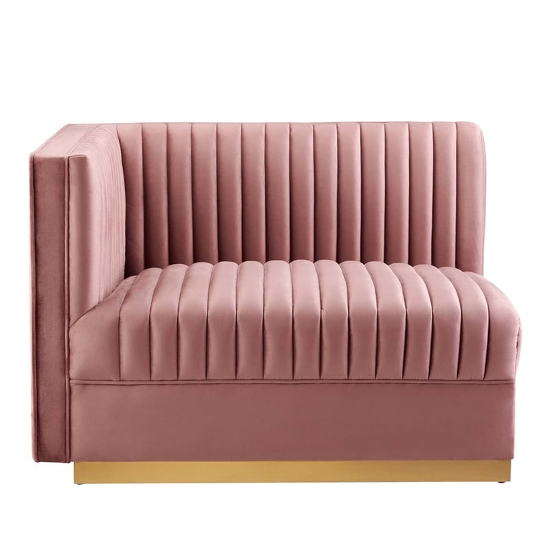 Maklaine Velvet and Stainless Steel Left-Arm Chair in Dusty Rose