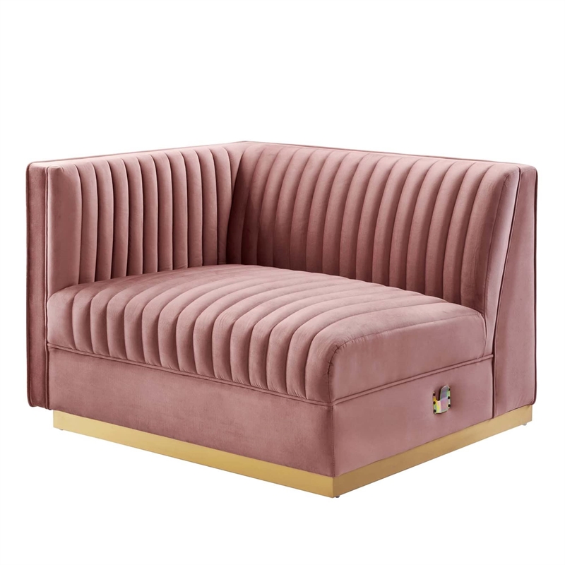 Maklaine Velvet and Stainless Steel Left-Arm Chair in Dusty Rose