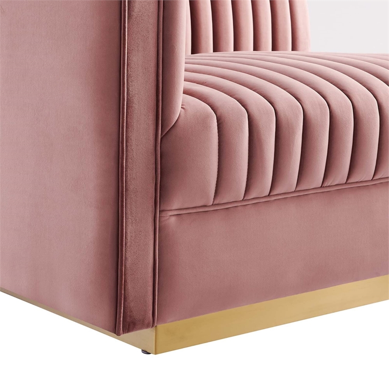 Maklaine Velvet and Stainless Steel Left-Arm Chair in Dusty Rose
