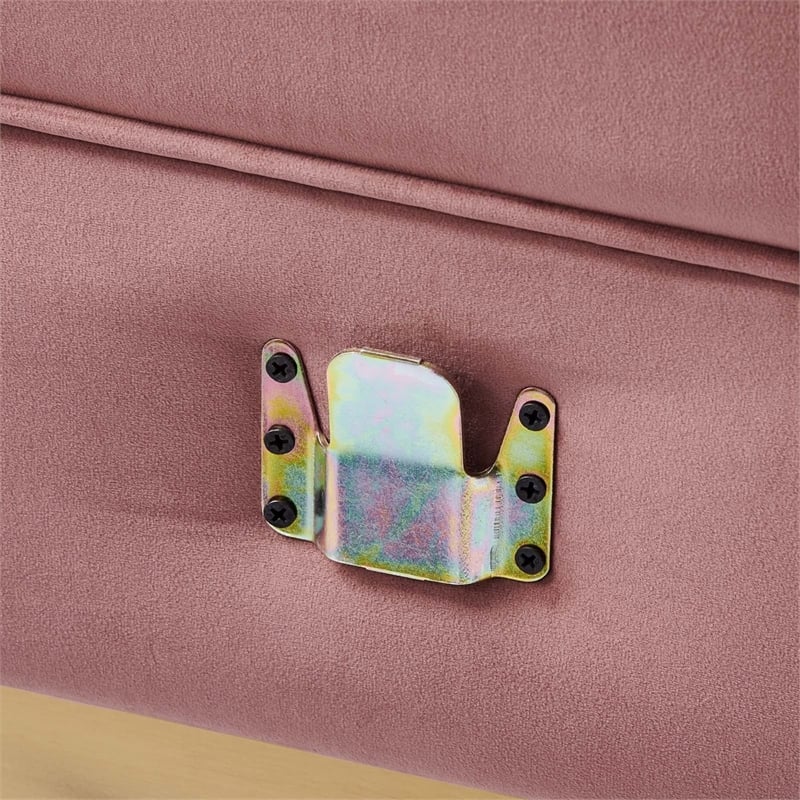 Maklaine Velvet and Stainless Steel Left-Arm Chair in Dusty Rose