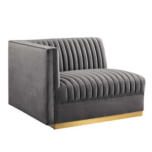 Maklaine Contemporary Velvet and Stainless Steel Left-Arm Chair in Gray