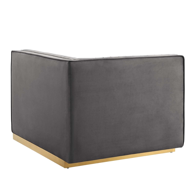 Maklaine Contemporary Velvet and Stainless Steel Left-Arm Chair in Gray