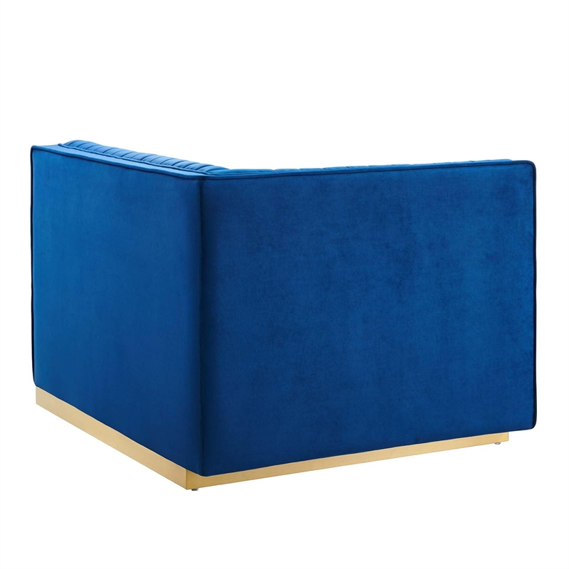 Maklaine Contemporary Velvet and Stainless Steel Left-Arm Chair in Navy