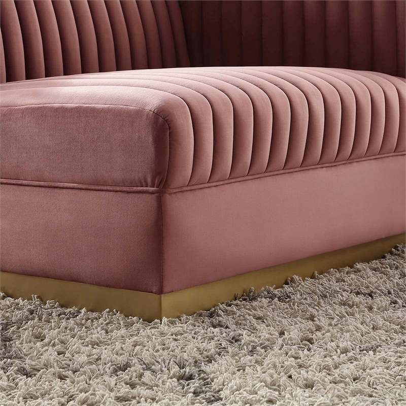 Maklaine Velvet and Stainless Steel Right-Arm Chair in Dusty Rose