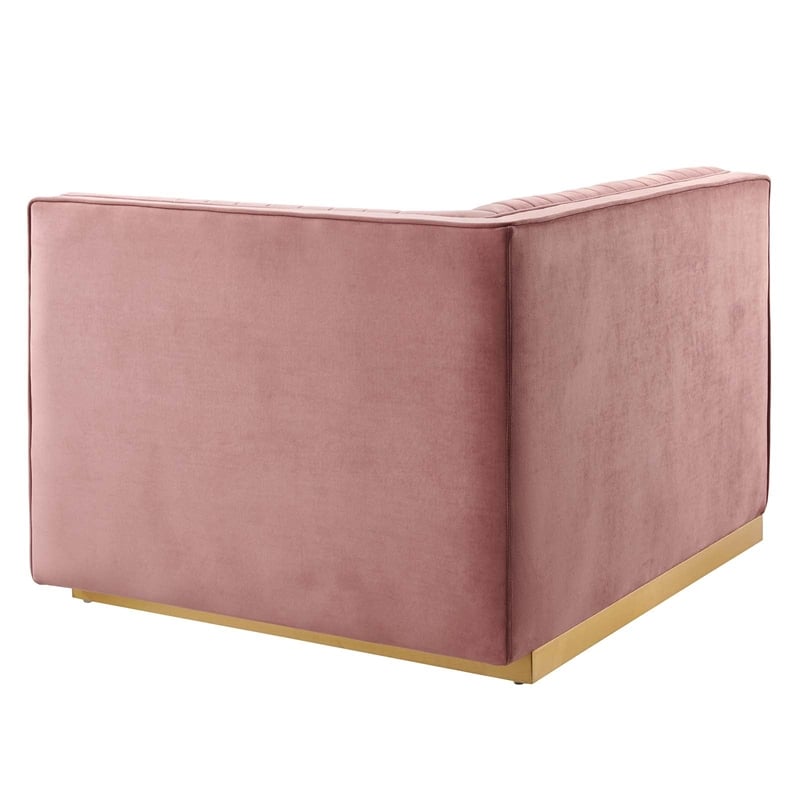 Maklaine Velvet and Stainless Steel Right-Arm Chair in Dusty Rose