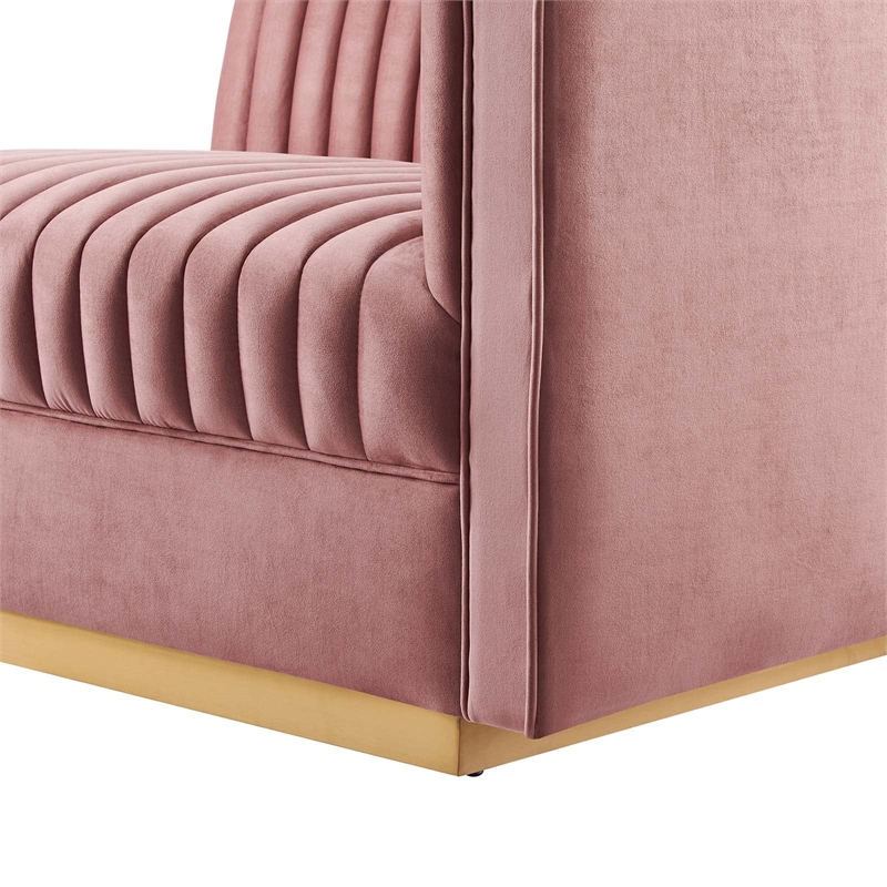 Maklaine Velvet and Stainless Steel Right-Arm Chair in Dusty Rose
