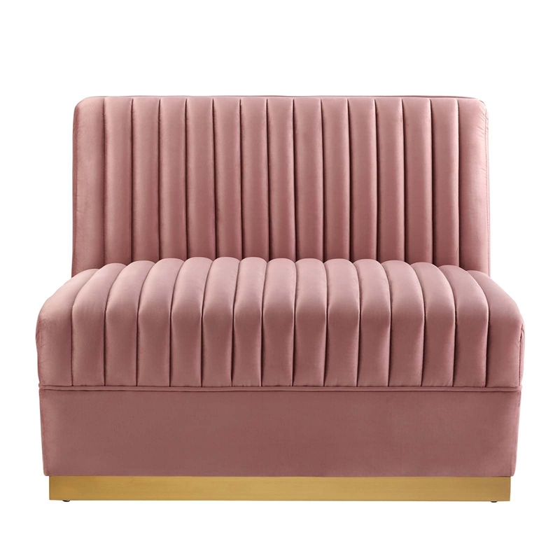 Maklaine Velvet and Stainless Steel Armless Chair in Dusty Rose