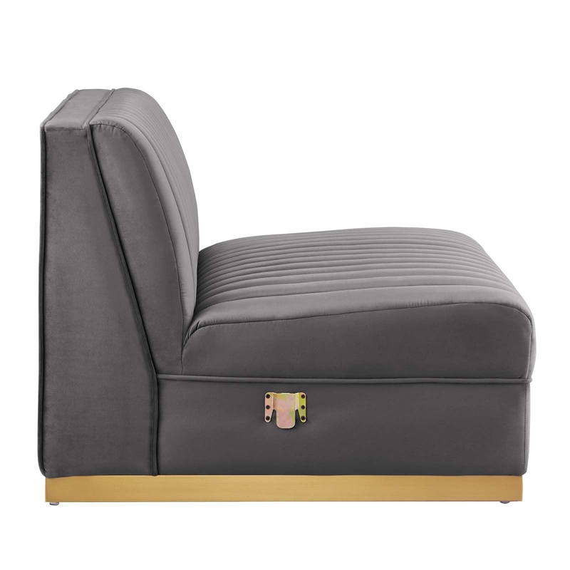 Maklaine Contemporary Velvet and Stainless Steel Armless Chair in Gray