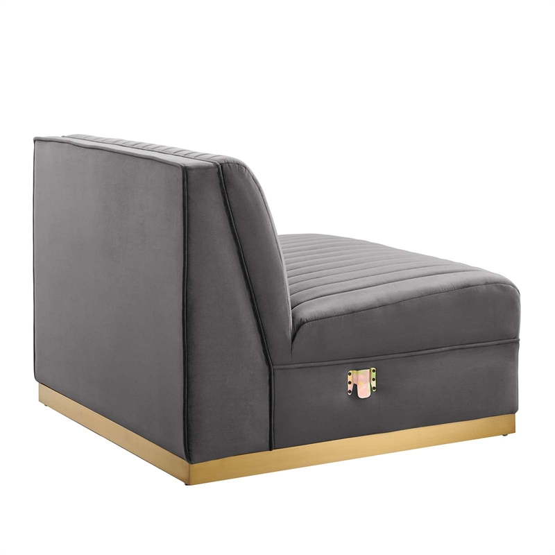 Maklaine Contemporary Velvet and Stainless Steel Armless Chair in Gray