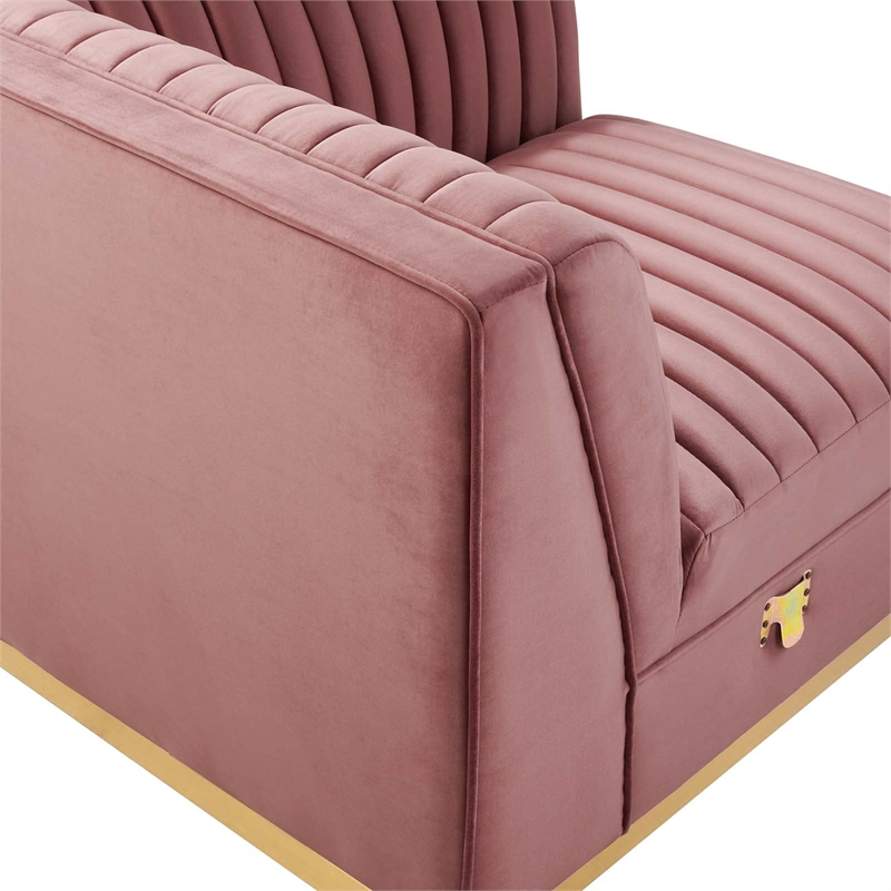 Maklaine Velvet and Stainless Steel Left Corner Chair in Dusty Rose