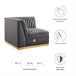 Maklaine Velvet and Stainless Steel Left Corner Chair in Gray