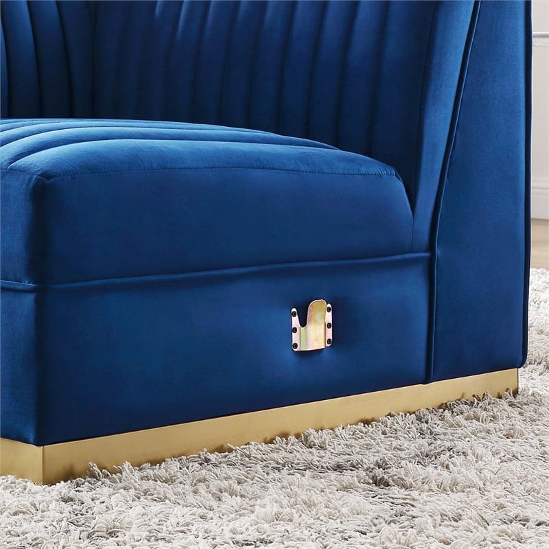 Maklaine Velvet and Stainless Steel Left Corner Chair in Navy Blue