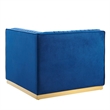 Maklaine Velvet and Stainless Steel Left Corner Chair in Navy Blue