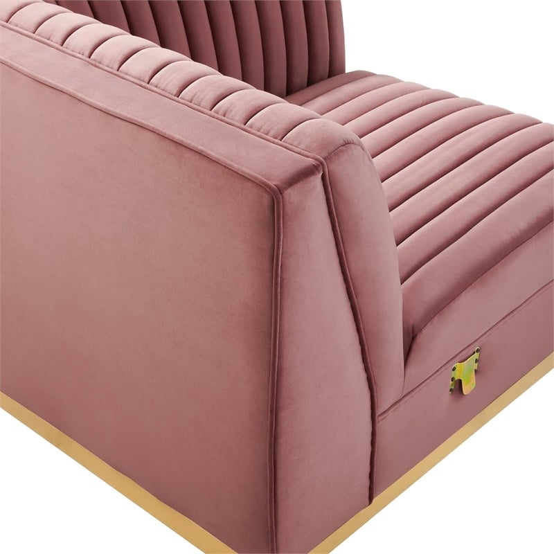 Maklaine Velvet and Stainless Steel Right Corner Chair in Dusty Rose