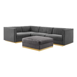 Maklaine 5-Piece Velvet Left-Facing Modular Sectional Sofa in Gray