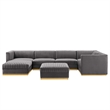 Maklaine 7-Piece Velvet Right-Facing Modular Sectional Sofa in Gray