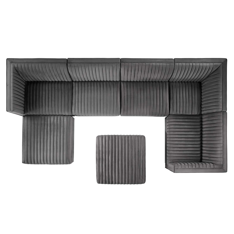 Maklaine 7-Piece Velvet Right-Facing Modular Sectional Sofa in Gray